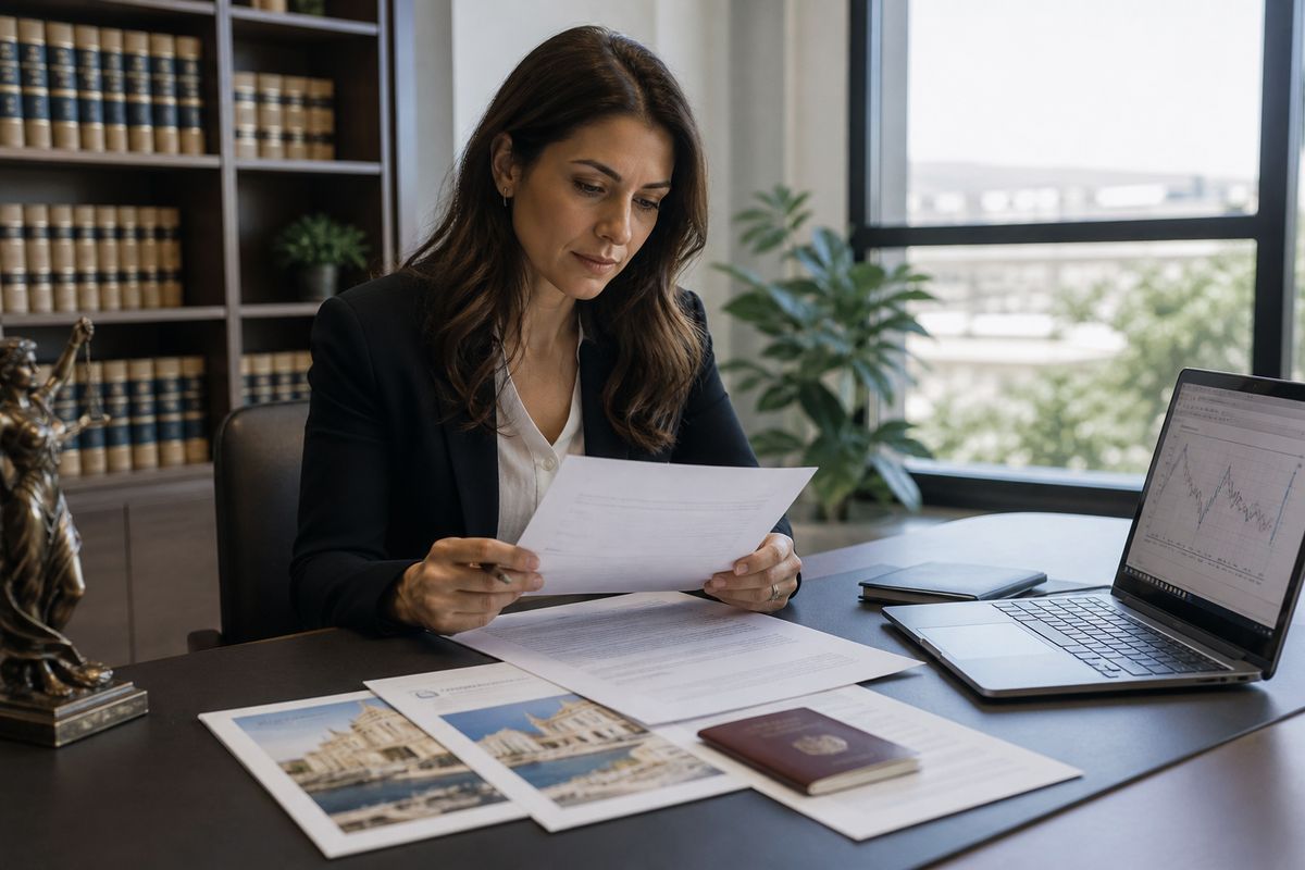 A professional reviewing investment options for acquiring EU citizenship through various programs.