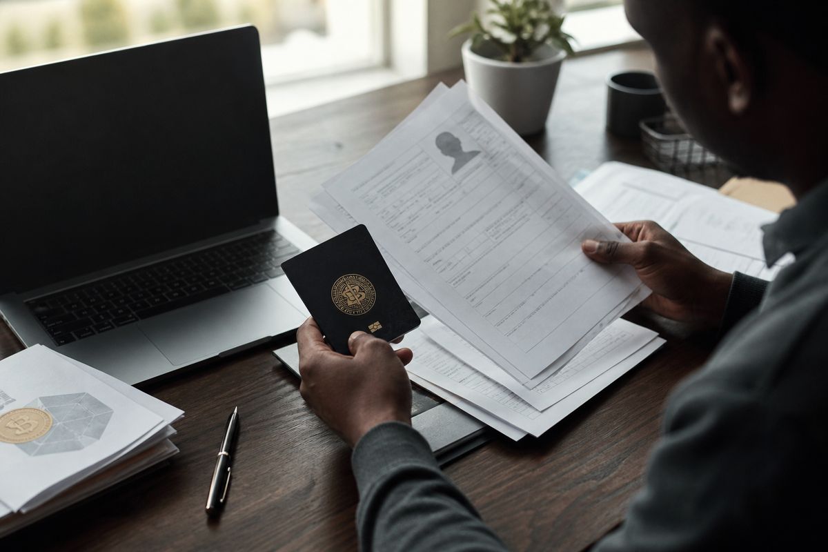 An individual examines passport application documents, emphasizing the process of obtaining a second passport.